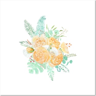 watercolor yellow English  rose arrangement Posters and Art